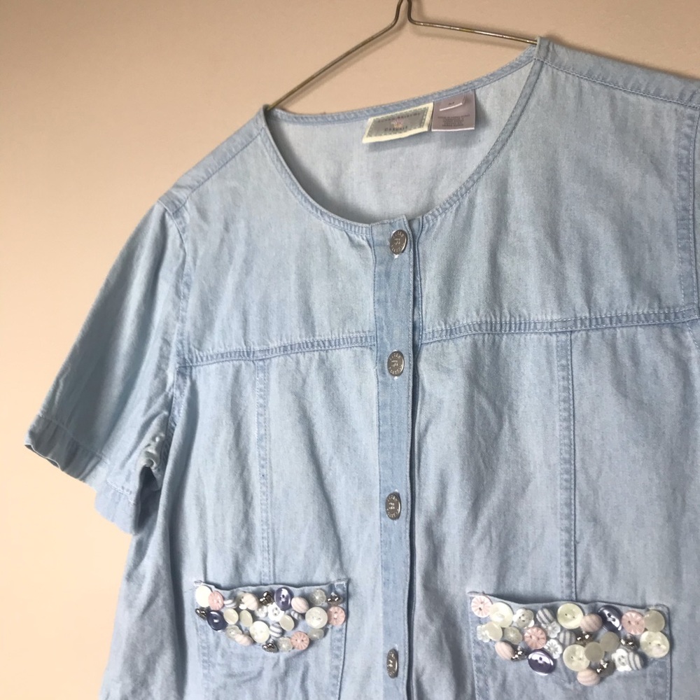 Vintage Short Sleeve Jean Denim Detailed Shirt - Picture 5 of 7